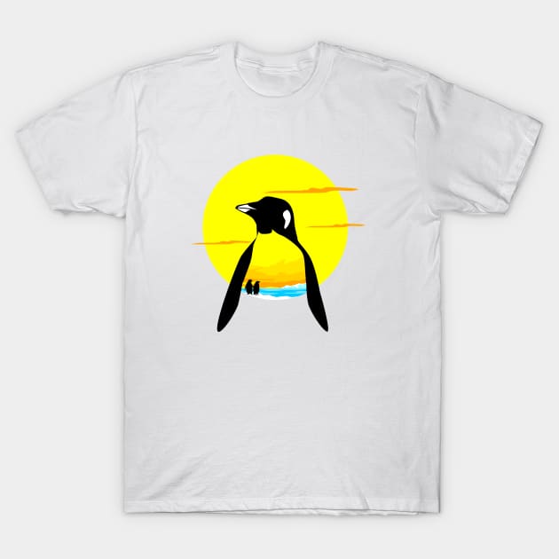 Sunset Penguin T-Shirt by Pemoji